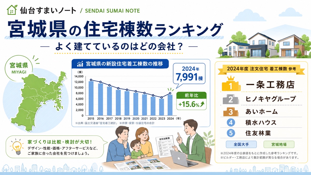 宮城県の住宅棟数ランキング｜よく建てているのはどの会社？
