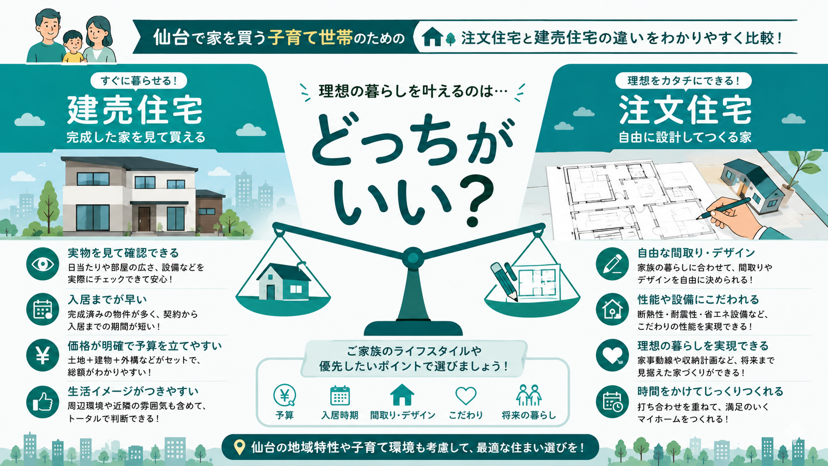 注文住宅と建売住宅の違い｜どっちがいい？仙台での選び方