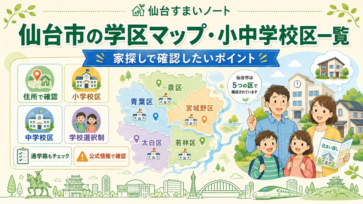 仙台市の学区マップ・小中学校区一覧｜家探しで確認したいポイント