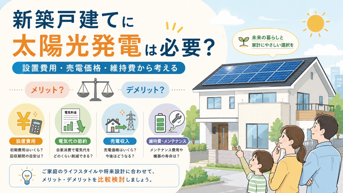 新築戸建てに太陽光発電は必要？設置費用・売電価格・維持費から考えるイラスト