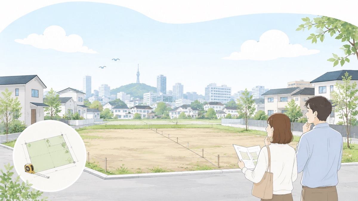 仙台市の土地を見学するカップルのイラスト